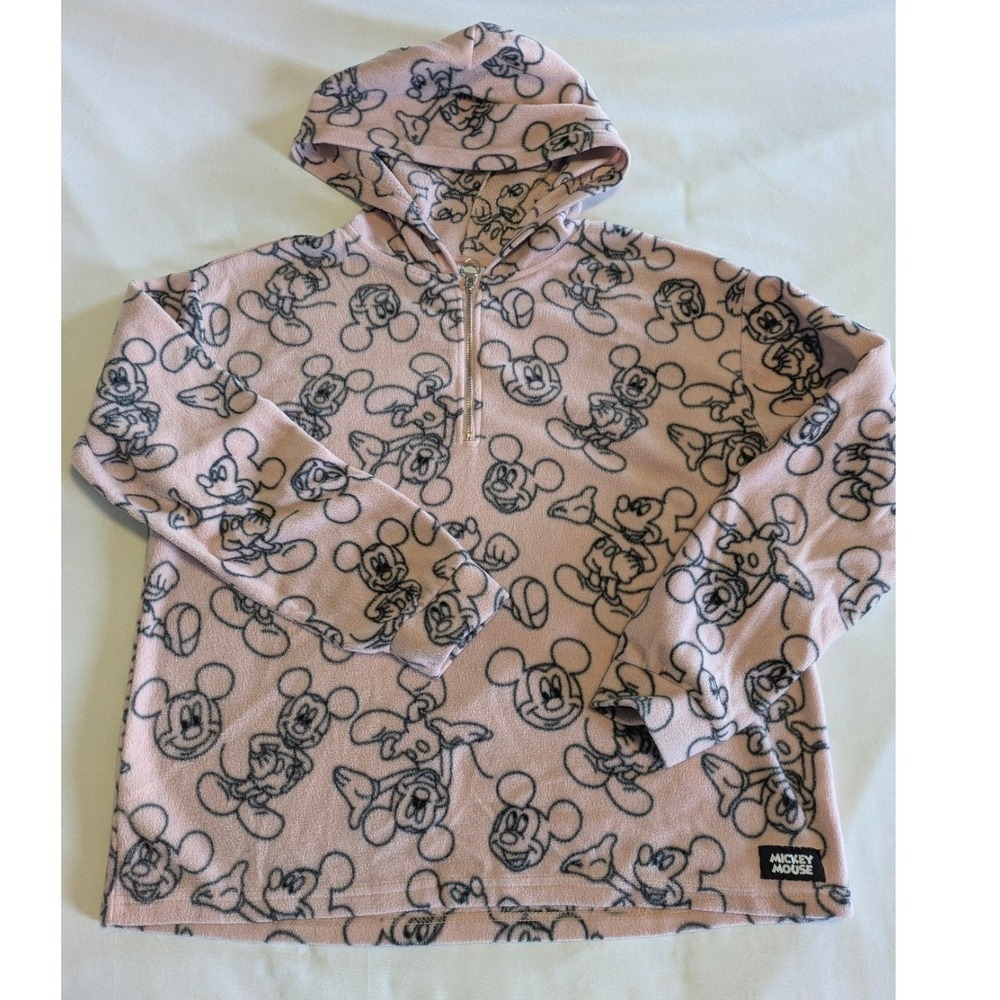 Disney Mickey Mouse Hoodie Juniors‎ XL Pink Cartoon Print Fleece Pullover